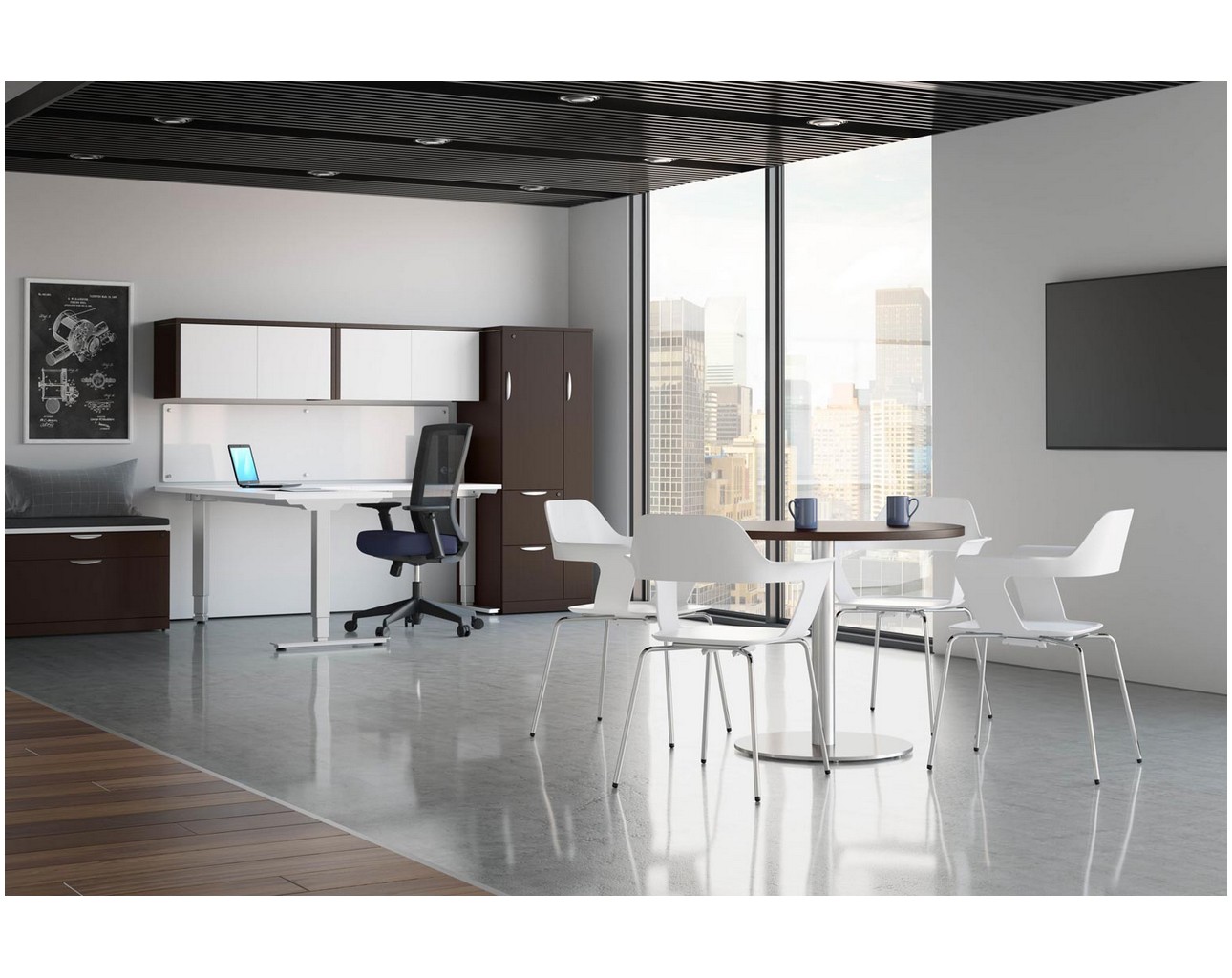 L Shaped Standing Desk with Storage and Table - Package 3-MO