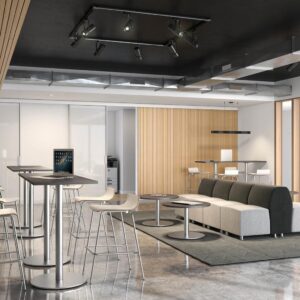 42"H CLASSIC BISTRO MEETING TABLE WITH ROUND BRUSHED METAL BASE - Image 3