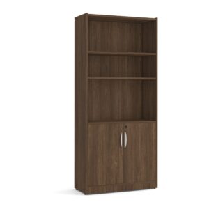 Heavy Duty Bookshelves - 6 Shelf with doors - Modern Walnut