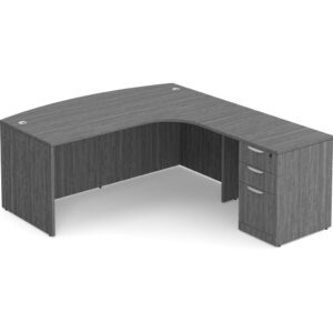 Bowfront L Shaped Desk with Right Hand Return - Box/Box/File Storage Pedestal - Newport Grey
