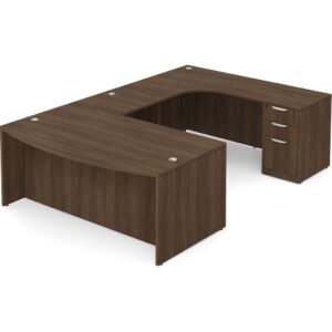 U Shaped Desk with Right Hand Square Corner Return - Modern Walnut