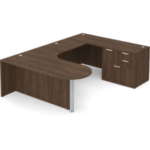 U Shaped Desk with Right Hand Bullet Return - Modern Walnut