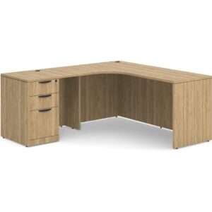 L Shaped Desk Radius with Left Hand Return - Box/Box/File Storage Pedestal - Aspen
