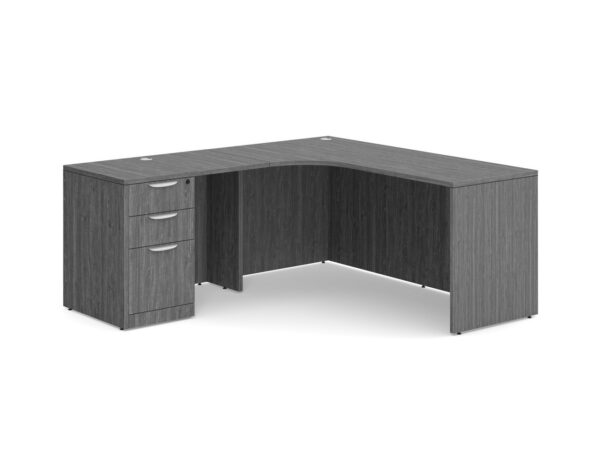 rad-lshaped-lh-bbf-npg L Shaped Desk Radius with Left Hand Return - Box/Box/File Storage Pedestal - Newport Grey