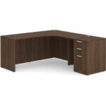 L Shaped Desk Radius with Right Hand Return - Box/Box/File Storage Pedestal - Modern Walnut
