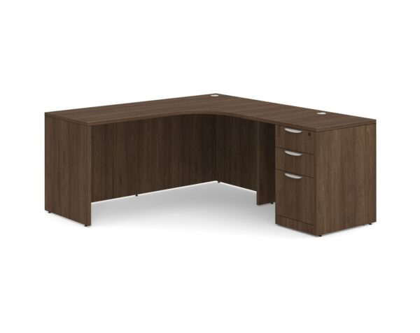 rad-lshaped-rh-bbf-mw L Shaped Desk Radius with Right Hand Return - Box/Box/File Storage Pedestal - Modern Walnut