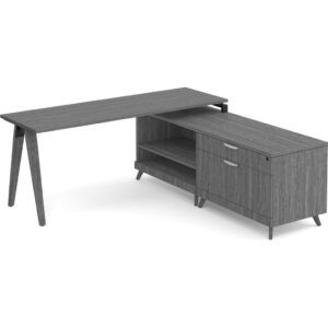 Signature L Shaped Desk - Wood Legs - Newport Grey
