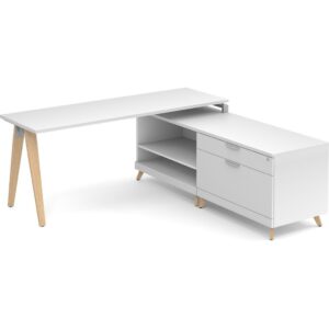 Signature L Shaped Desk - Wood Legs - White