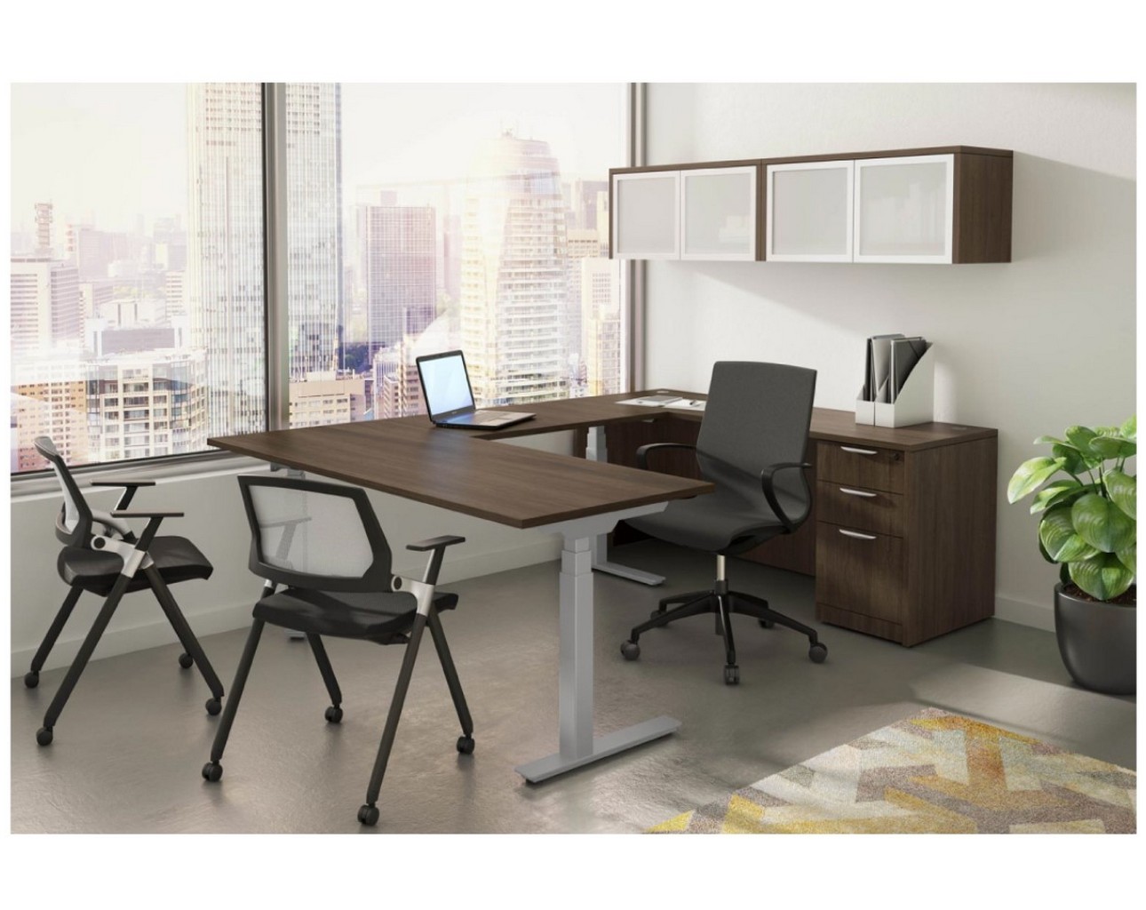 L Shaped Standing Desk with Storage - Package 5-MO